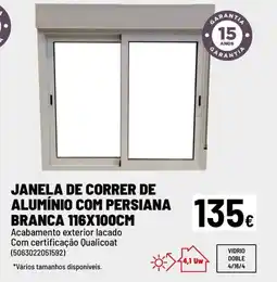 Brico Depôt Janela de correr de alumínio com persiana branca 116x100cm promoção
