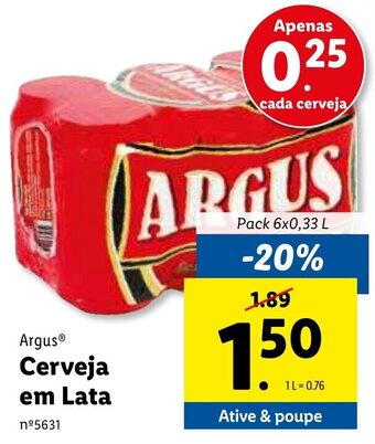 Lidl Argus Cerveja em Lata 6x0,33L promoção