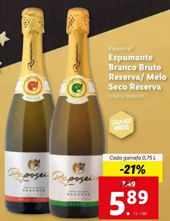 Lidl Raposeira Espumante Branco Bruto Reserva/Meio Seco Reserva 0,75L promoção