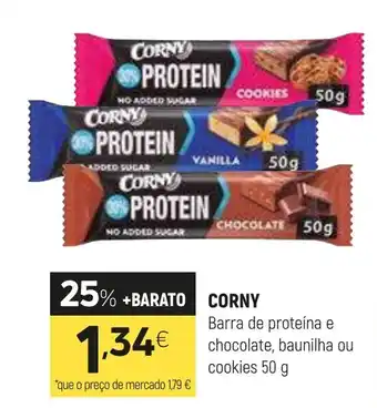 Coviran CORNY Barra de proteína e chocolate, baunilha ou cookies promoção