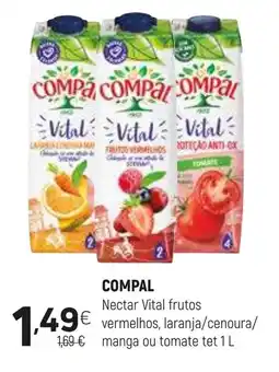Coviran COMPAL Nectar Vital frutos vermelhos, laranja/cenoura/ manga ou tomate tet promoção