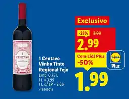 Lidl 1 Centavo Vinho Tinto Regional Tejo promoção