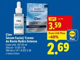 Lidl Cien Sérum Facial/ Creme de Rosto Hydra Intense promoção
