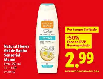 Lidl Natural Honey Gel de Banho Sensorial Monoi promoção