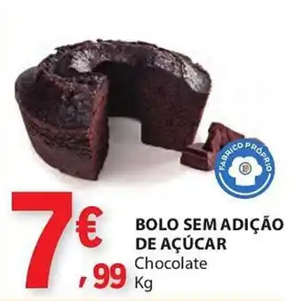 Bolo sem adição de açúcar chocolate