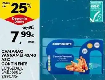 Continente Camarão vannamei 40/48 asc continente promoção