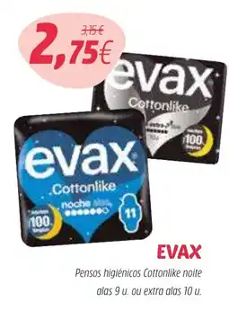 Coviran EVAX Pensos higiénicos Cottonlike noite alas 9 u. ou extra alas 10 u. promoção