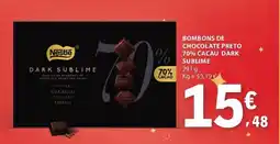 E.Leclerc Bombons de chocolate preto 70% cacau dark sublime promoção