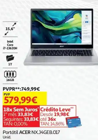 Auchan Portátil ACER NX.J4GEB.017 Unid. promoção