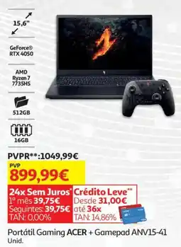 Auchan Portátil Gaming ACER + Gamepad ANV15-41 promoção