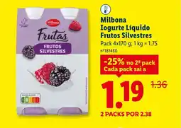 Lidl Milbona Iogurte Líquido Frutos Silvestres promoção