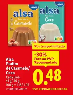 Lidl Alsa Pudim de Caramelo/ Coco promoção