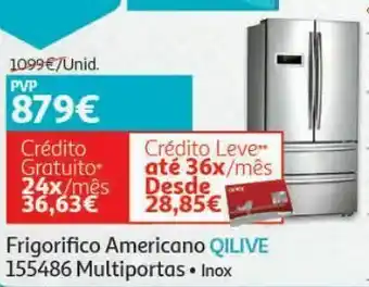 Auchan Frigorifico americano qilive 155486 multiportas inox -no frost- cl. e - congelador 175 l - frigorífico 421 l - lxaxp 910 promoção