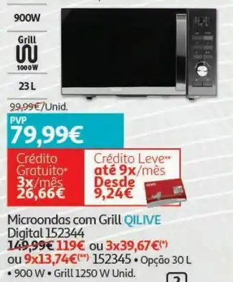 Auchan Microondas c/grill qilive:digital 152344 23l- microondas 900w | potência grill 1000w - promoção