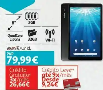 Auchan Tablet 8 wifi qilive:preto 2/32gb 600095109 8"; quadcore 1.6ghz; 2gb; 32gb promoção