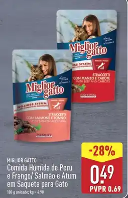 ALDI MIGLIOR GATTO Comida Húmida de Peru e Frango/ Salmão e Atum em Saqueta para Gato promoção