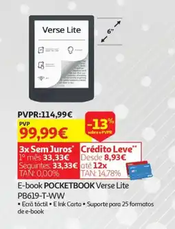 Auchan E-book POCKETBOOK Verse Lite PB619-T-WW promoção