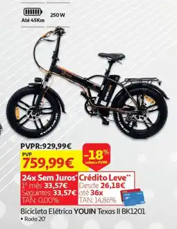 Auchan Bicicleta Elétrica YOUIN Texas II BK1201 promoção