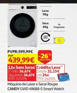 Auchan Máquina de Lavar e Secar Roupa CANDY GWD 496B8-S Smart Watch promoção