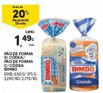 Continente Pão de Forma S/Côdea Bimbo 650g/375g promoção