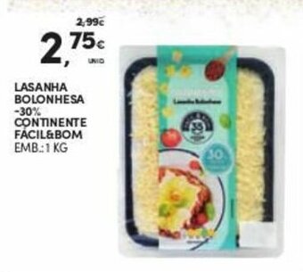 Continente Lasanha Bolonhesa -30% Continente Fácil & Bom 1kg promoção