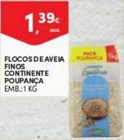 Continente Flocos de Aveia Finos Continente Poupança 1kg promoção