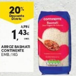Continente Arroz Basmati Continente 1kg promoção