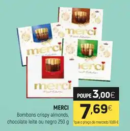 Coviran MERCI Bombons crispy almonds, chocolate leite ou negro promoção