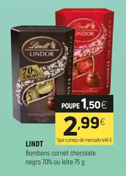 Coviran LINDT Bombons cornet chocolate negro 70% ou leite promoção