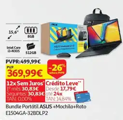 Auchan Bundle Portátil ASUS +Mochila+Rato E1504GA-32BDLP2 promoção
