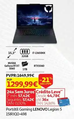 Auchan Portátil Gaming LENOVO Legion 5 15IRX10-498 promoção