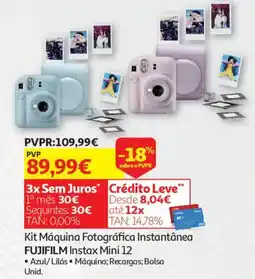 Auchan Kit Máquina Fotográfica Instantânea FUJIFILM Instax Mini 12 promoção
