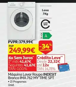 Auchan Máquina Lavar Roupa INDESIT Branco IMA 762 MY TIME SPT promoção
