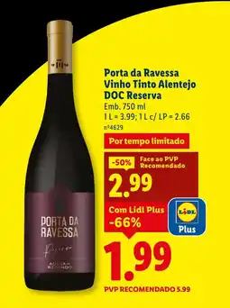 Lidl Porta da Ravessa Vinho Tinto Alentejo DOC Reserva promoção