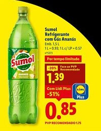 Lidl Sumol Refrigerante com Gás Ananás promoção