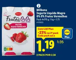 Lidl Milbona Iogurte Líquido Magro 0% 0% Frutos Vermelhos promoção