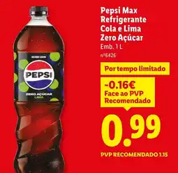 Lidl Pepsi Max Refrigerante Cola e Lima Zero Açúcar promoção