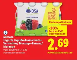Lidl Mimosa Iogurte Líquido Aroma Frutos Vermelhos/Morango-Banana/ Morango promoção