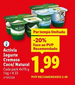 Lidl Activia Iogurte Cremoso Coco/Natural Cada promoção