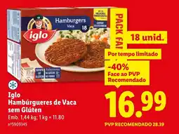 Lidl Iglo Hambúrgueres de Vaca sem Glúten promoção