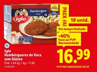 Lidl Iglo Hambúrgueres de Vaca sem Glúten promoção