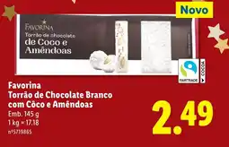 Lidl Favorina Torrão de Chocolate Branco com Côco e Amêndoas promoção