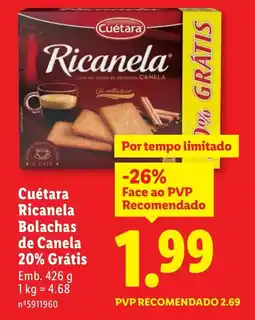 Lidl Cuétara Ricanela Bolachas de Canela promoção