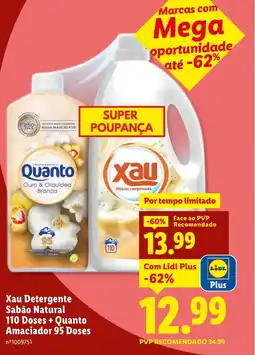 Lidl Xau Detergente Sabão Natural 110 Doses+ Quanto Amaciador 95 Doses promoção