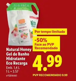 Lidl Natural Honey Gel de Banho Hidratante Eco Recarga promoção