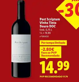 Lidl Post Scriptum Vinho Tinto Douro DOC promoção