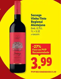 Lidl Sossego Vinho Tinto Regional Alentejano promoção