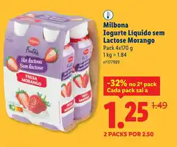 Lidl Milbona Iogurte Líquido sem Lactose Morango promoção