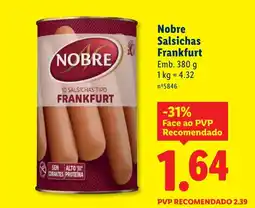 Lidl Nobre Salsichas Frankfurt promoção