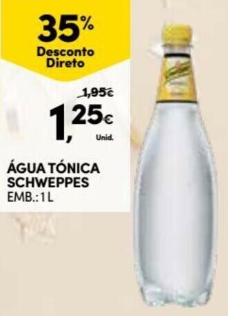 Continente Água Tónica Schweppes 1L promoção